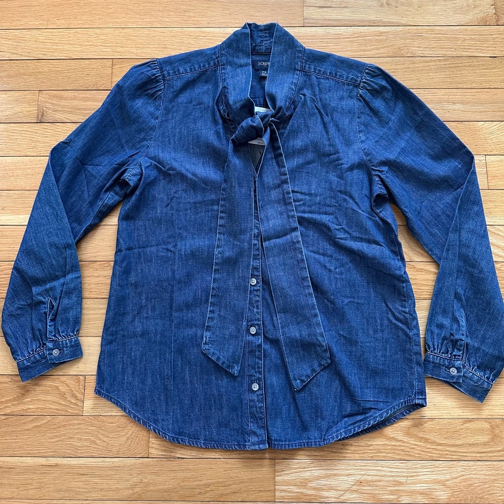 J. Crew Neck Tie Button Down Jean Shirt
